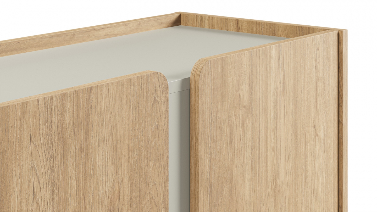Buffet 3 portes décor chêne et vert 150 cm - Ingo
