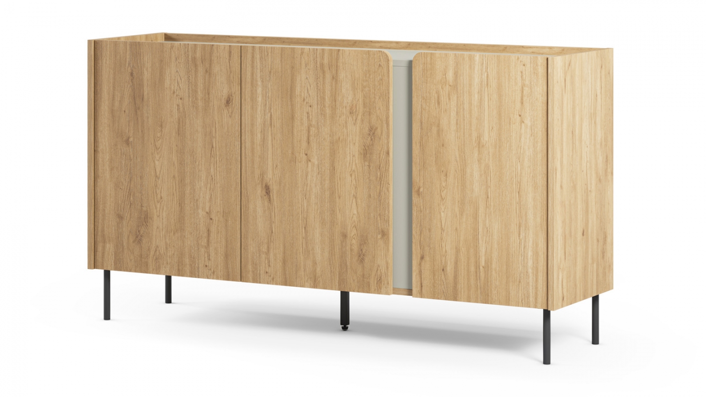 Buffet 3 portes décor chêne et vert 150 cm - Ingo