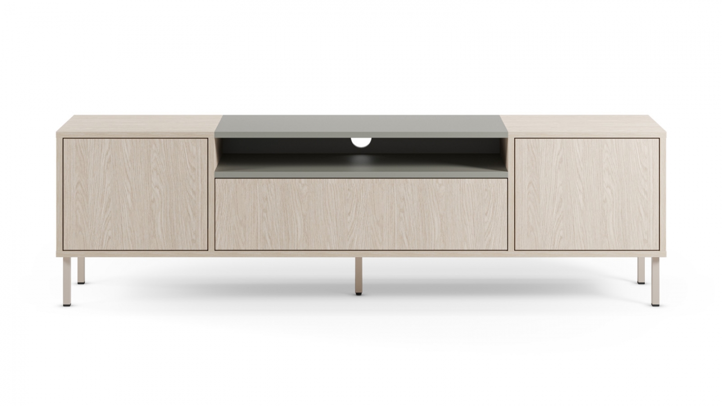 Meuble TV 3 portes chêne clair et vert 180 cm - Amos