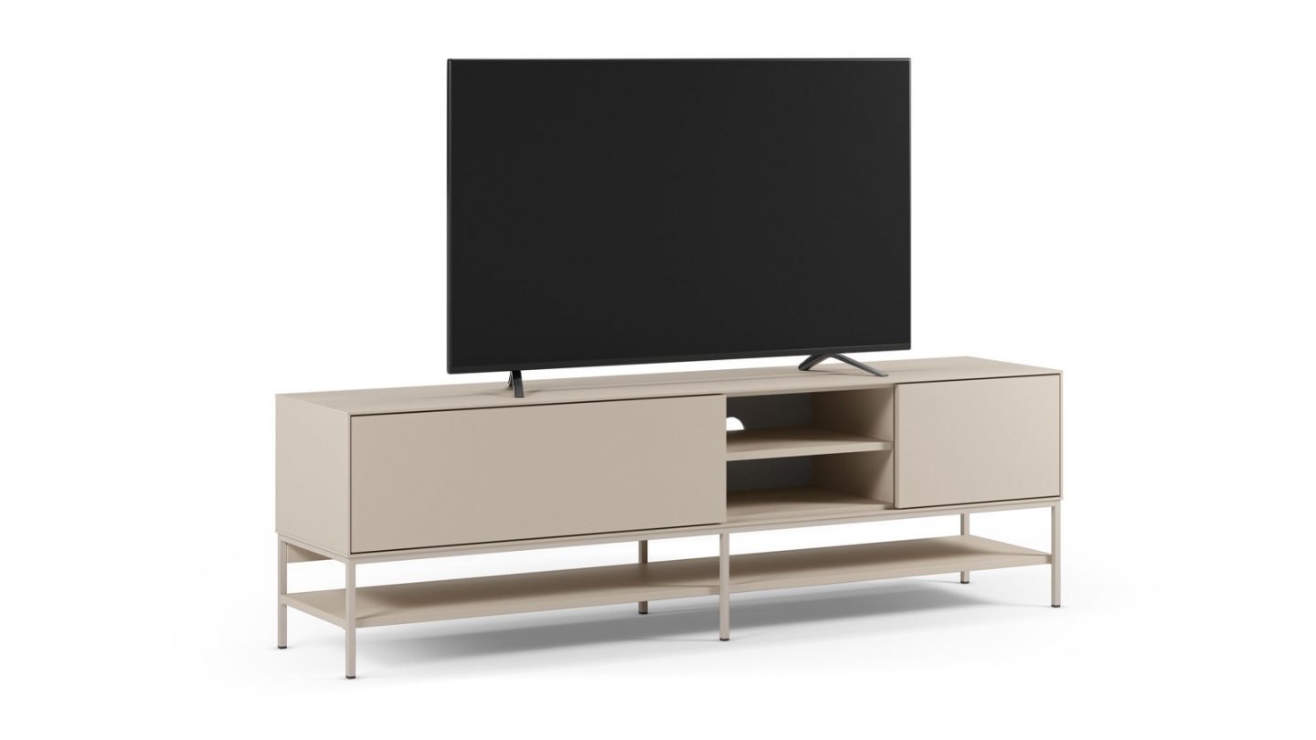 Meuble TV 2 portes 2 niches beige 180 cm - Zara