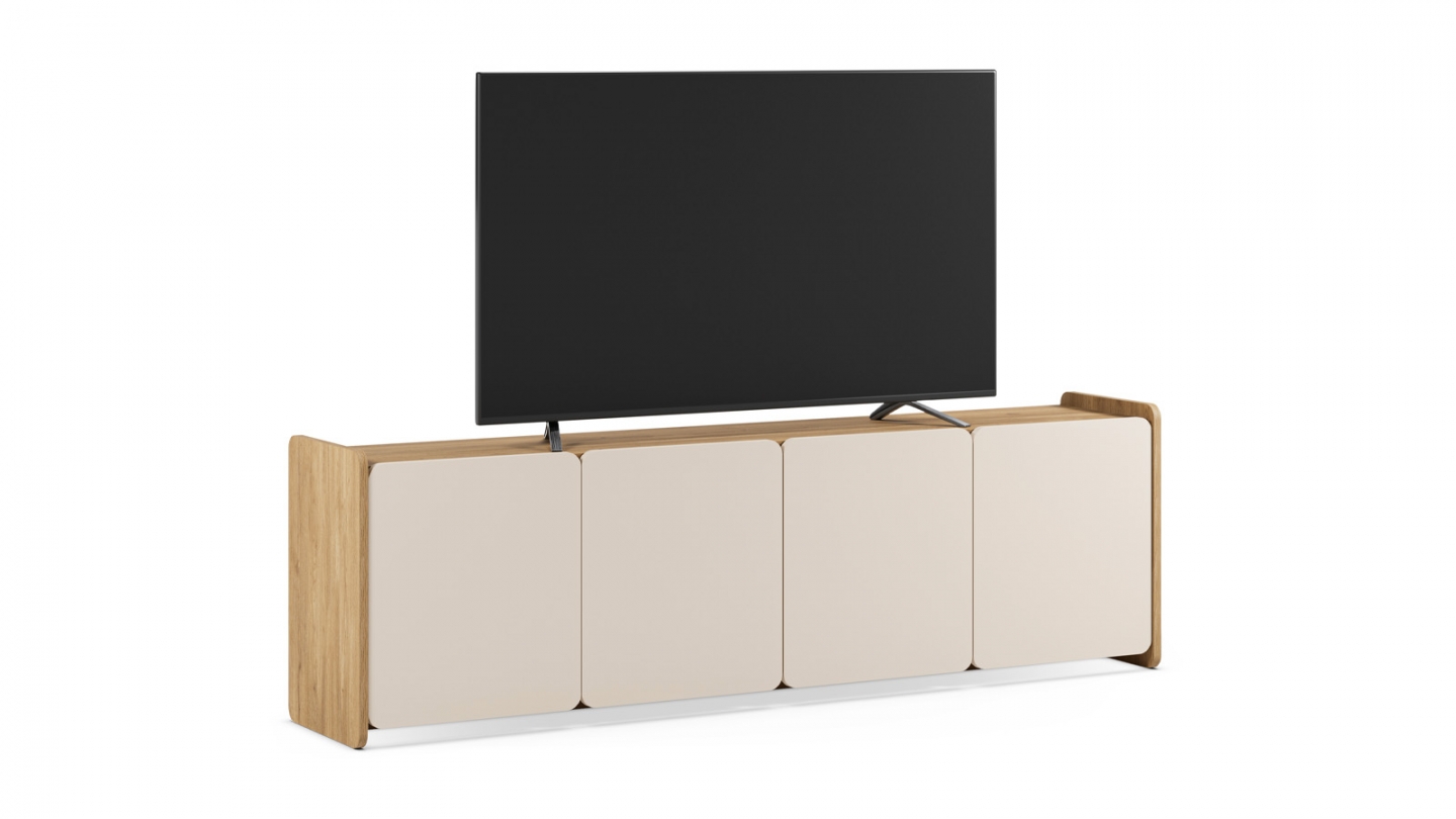 Meuble TV 4 portes beige et décor chêne 180 cm - Sami