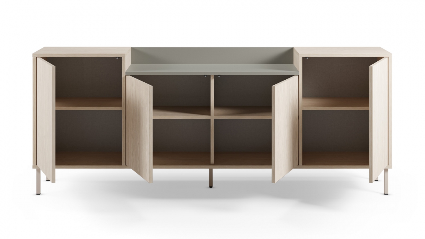 Buffet 4 portes décor chêne clair et vert 200 cm - Amos