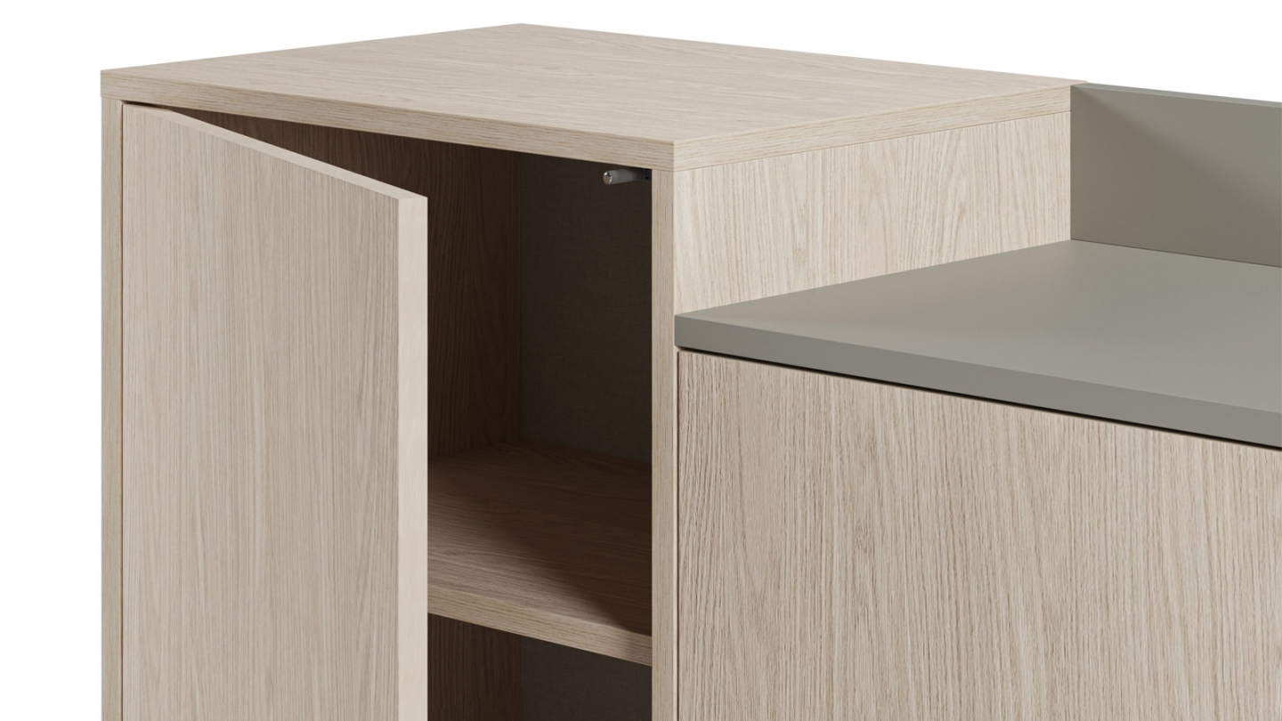 Buffet 4 portes décor chêne clair et vert 200 cm - Amos