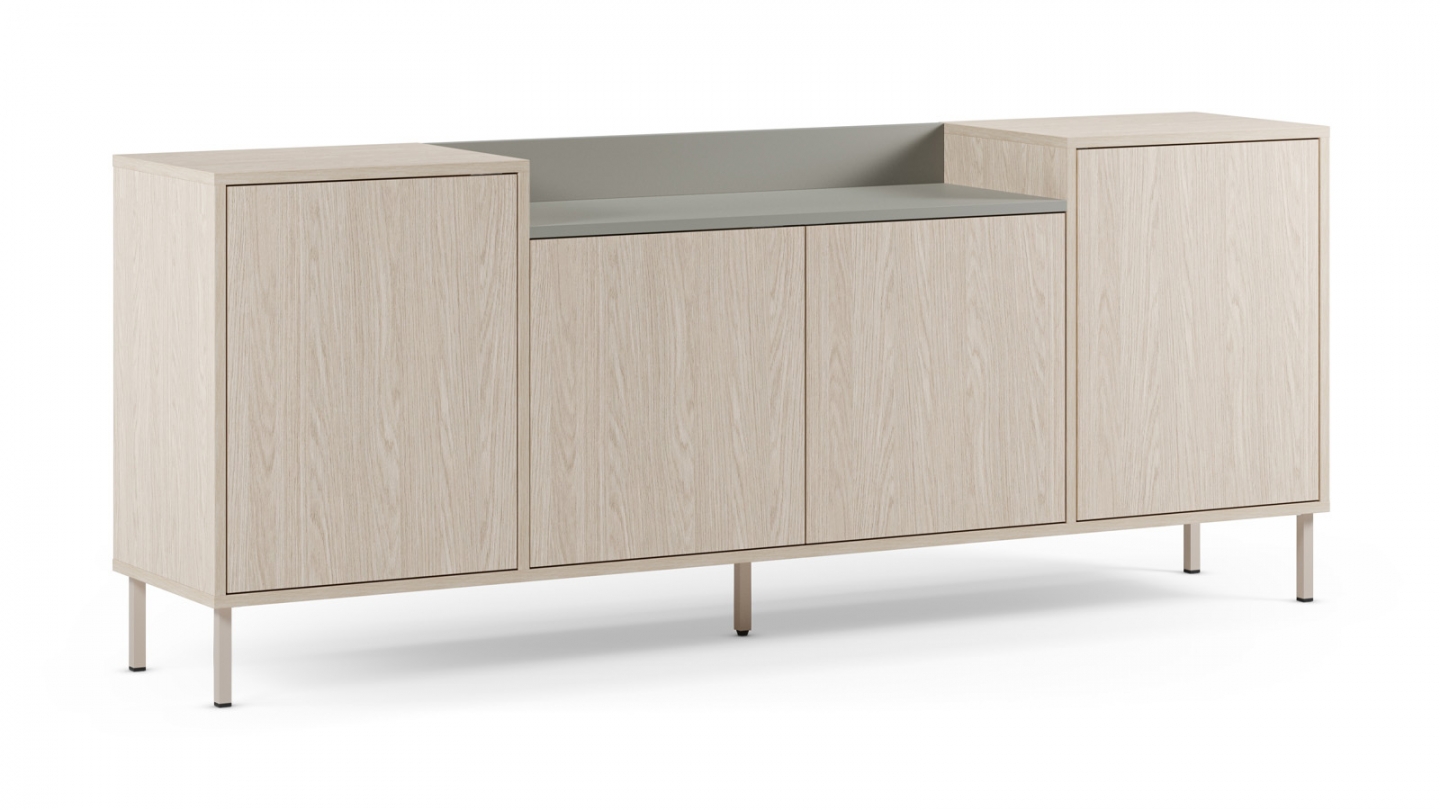 Buffet 4 portes décor chêne clair et vert 200 cm - Amos