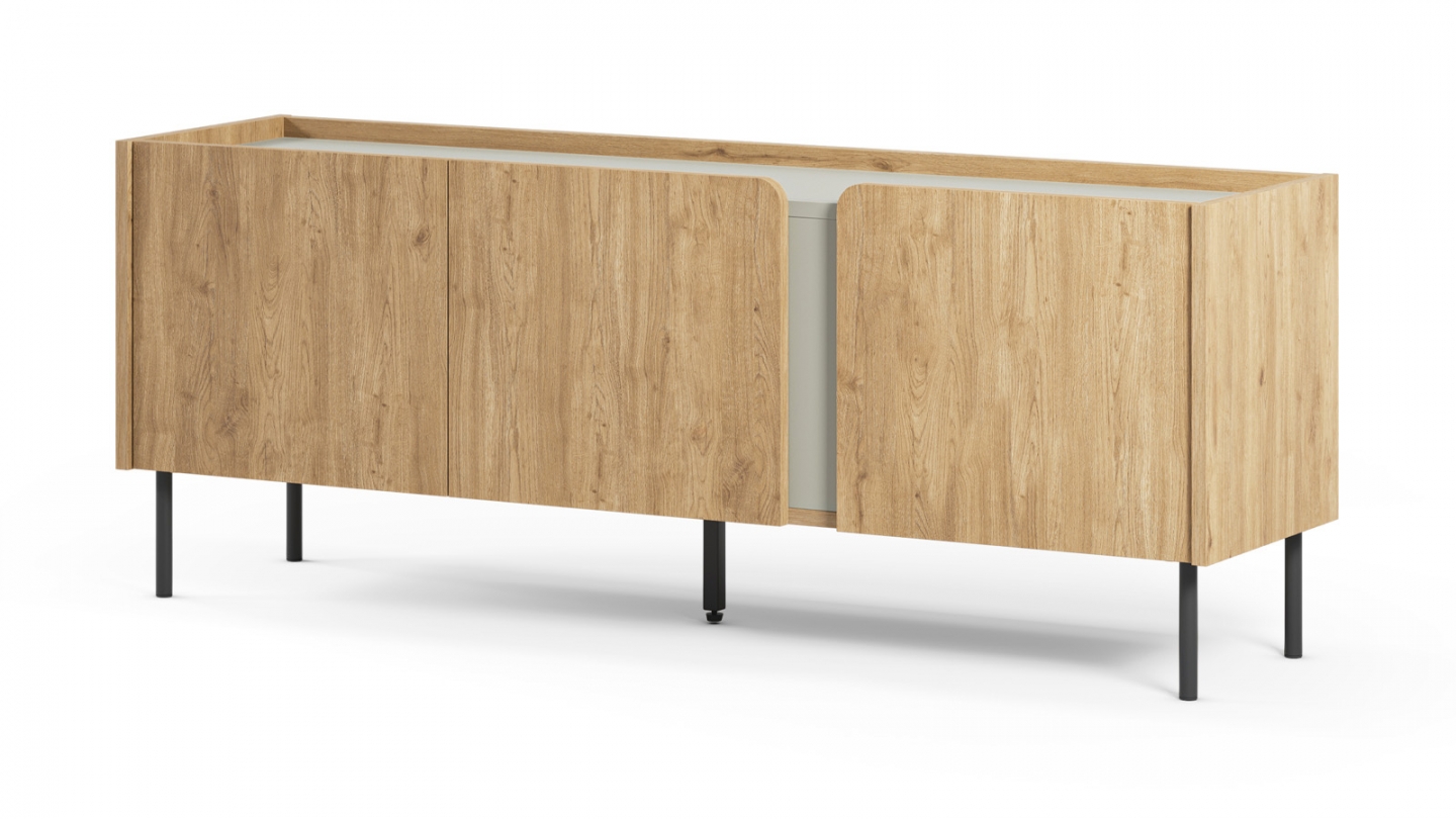 Meuble TV 3 portes décor chêne et vert 140 cm - Ingo