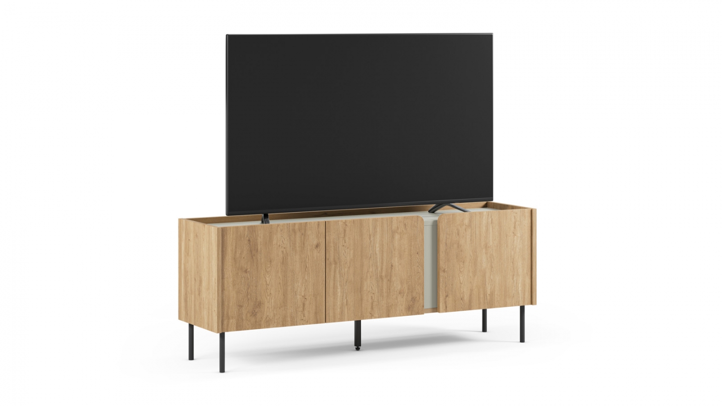 Meuble TV 3 portes décor chêne et vert 140 cm - Ingo
