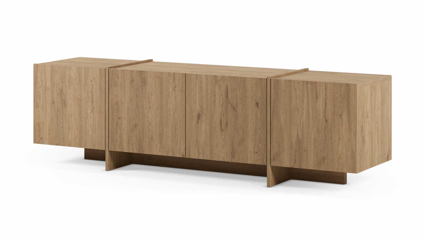Meuble TV 4 portes décor chêne 180 cm - Owen