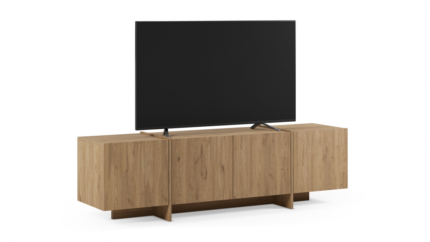 Meuble TV 4 portes décor chêne 180 cm - Owen