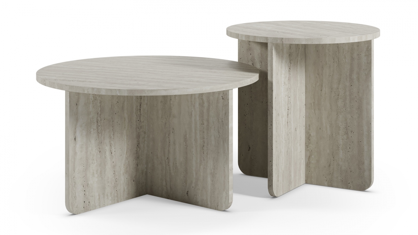 Set de 2 tables basses rondes décor travertin - Mina