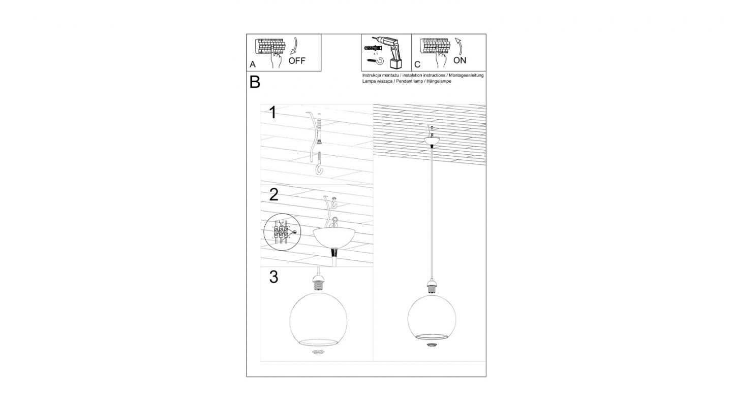 Suspension en verre blanc 30cm - Ball