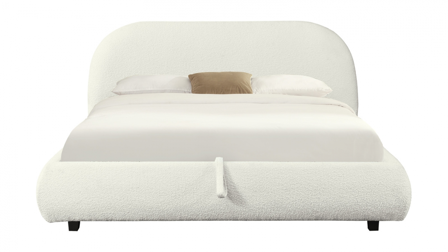 Lit coffre 160x200 cm avec tête de lit matelassée en tissu bouclé beige - Madisson Lit coffre 160x200 cm avec tête de lit matelassée en tissu bouclé beige - Madisson