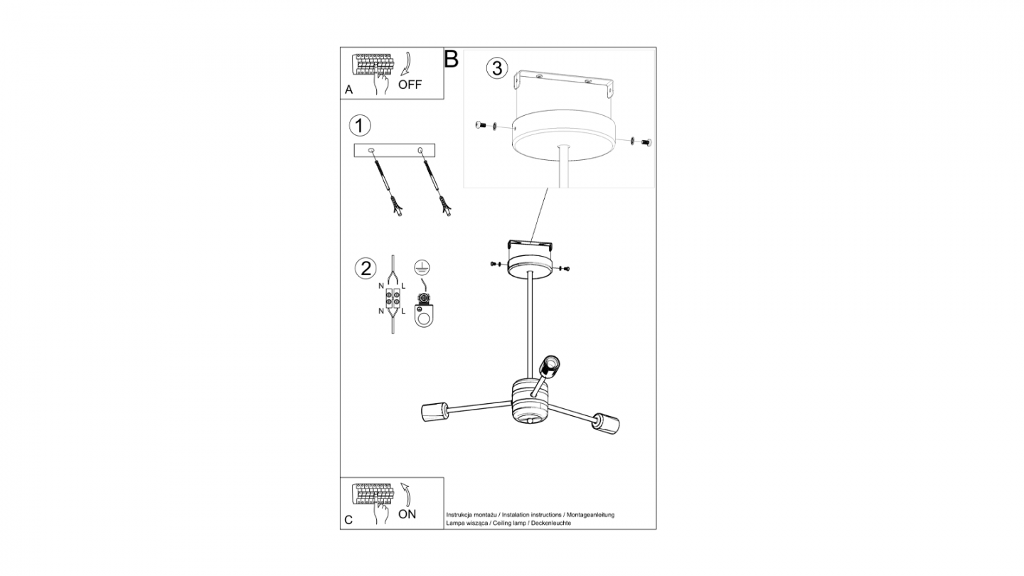 Suspension circulaire en métal noir 3 ampoules - Lango Suspension circulaire en métal noir 3 ampoules - Lango