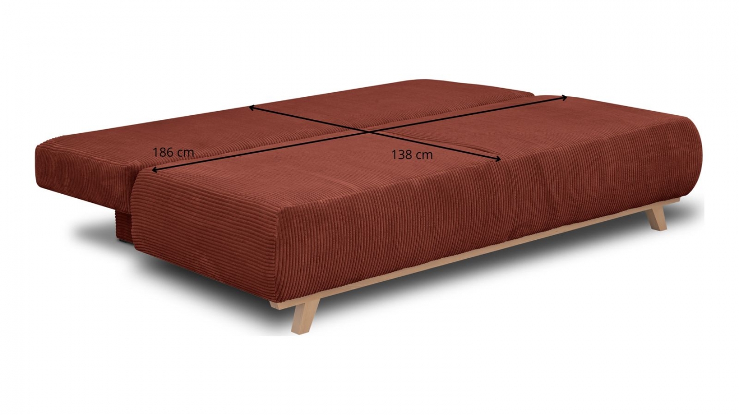 Canapé convertible 3 places avec coffre de rangement en velours côtelé rouille - Laria Canapé convertible 3 places avec coffre de rangement en velours côtelé rouille - Laria