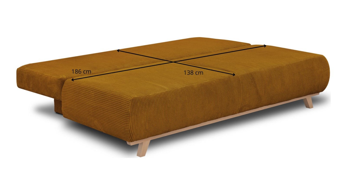 Canapé convertible 3 places avec coffre de rangement en velours côtelé jaune moutarde - Laria