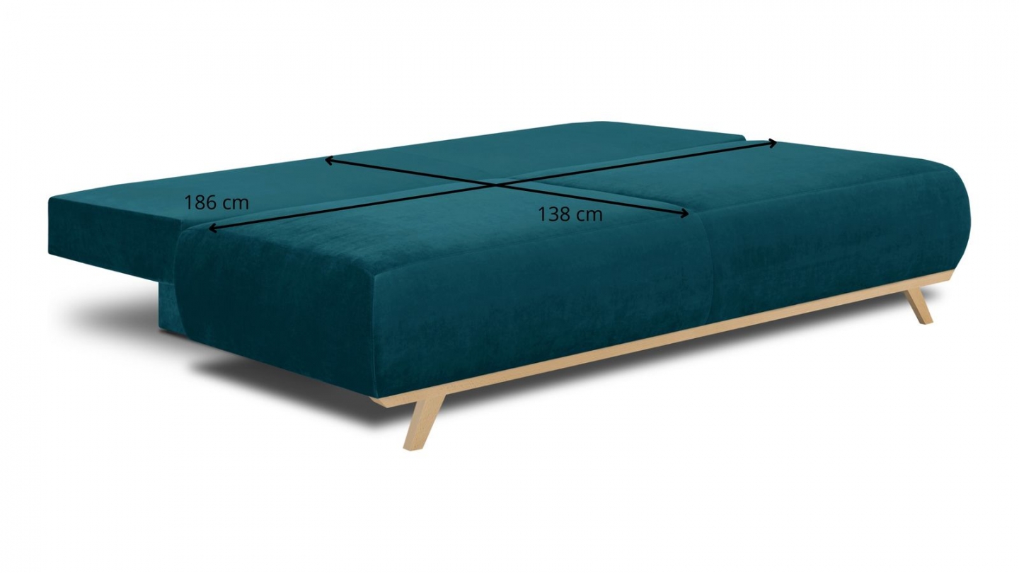 Canapé convertible 3 places avec coffre de rangement en velours bleu canard - Collection Laria Canapé convertible 3 places avec coffre de rangement en velours bleu canard - Collection Laria