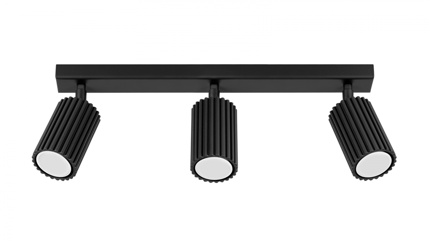 Plafonnier linéaire en aluminium cannelé 3 ampoules noir - Karbon Plafonnier linéaire en aluminium cannelé 3 ampoules noir - Karbon