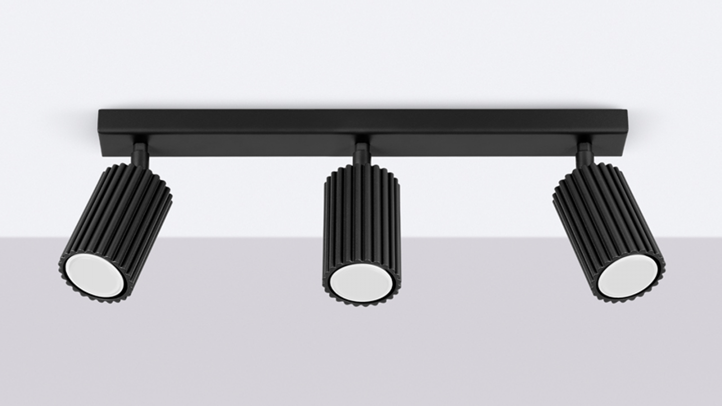 Plafonnier linéaire en aluminium cannelé 3 ampoules noir - Karbon Plafonnier linéaire en aluminium cannelé 3 ampoules noir - Karbon