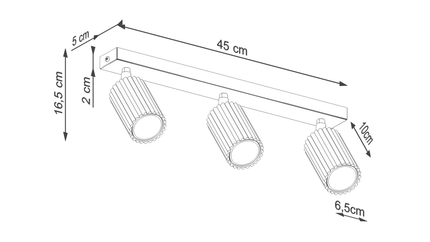 Plafonnier linéaire en aluminium cannelé 3 ampoules noir - Karbon Plafonnier linéaire en aluminium cannelé 3 ampoules noir - Karbon