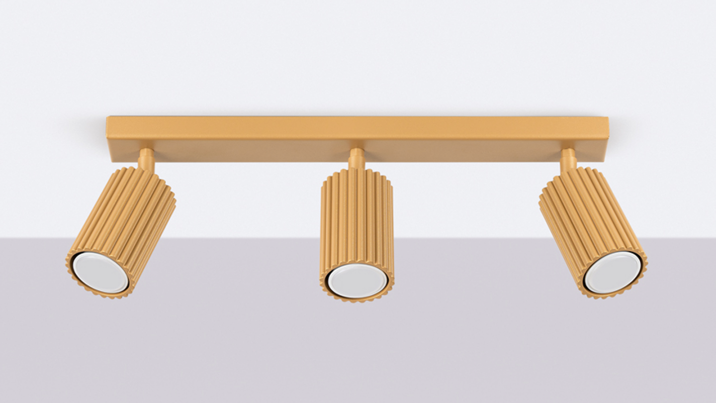 Plafonnier linéaire en aluminium cannelé 3 ampoules or - Karbon Plafonnier linéaire en aluminium cannelé 3 ampoules or - Karbon