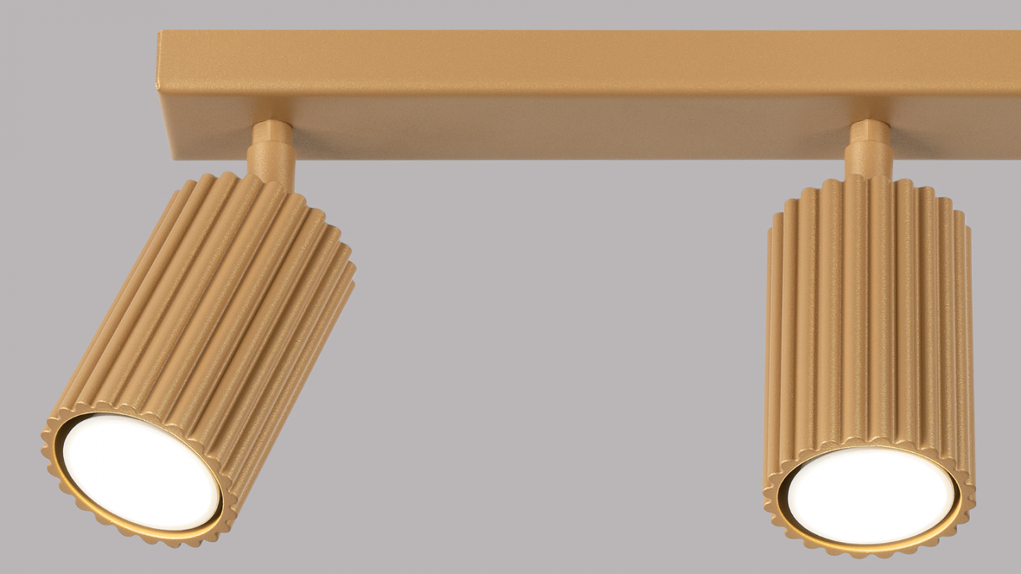 Plafonnier linéaire en aluminium cannelé 3 ampoules or - Karbon Plafonnier linéaire en aluminium cannelé 3 ampoules or - Karbon