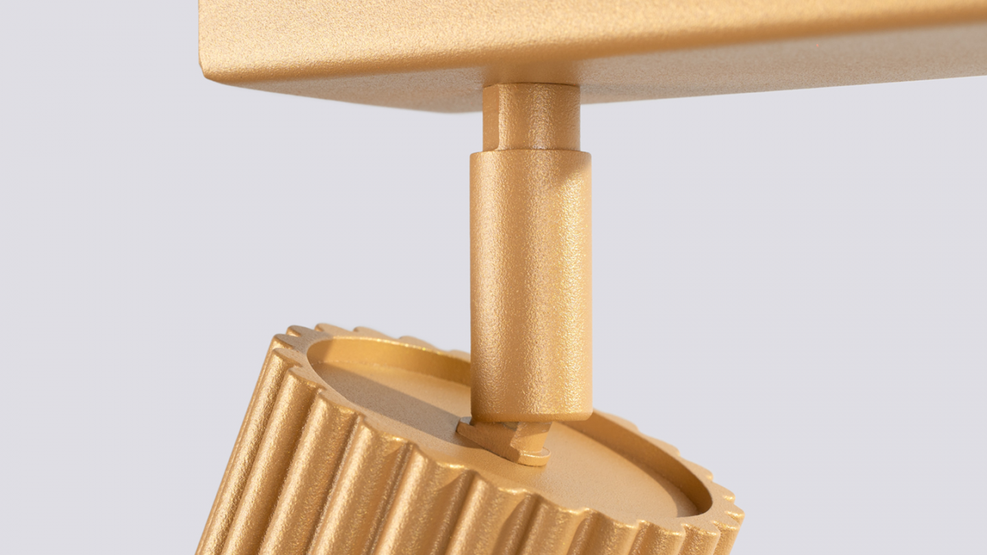 Plafonnier linéaire en aluminium cannelé 3 ampoules or - Karbon Plafonnier linéaire en aluminium cannelé 3 ampoules or - Karbon