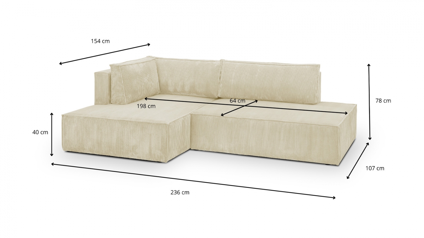 Canapé d'angle à gauche convertible 3 places avec coffre de rangement en velours côtelé beige - Barani Canapé d'angle à gauche convertible 3 places avec coffre de rangement en velours côtelé beige - Barani