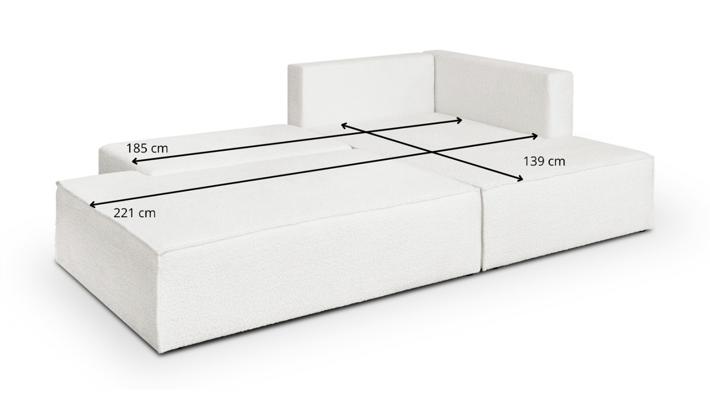 Canapé d'angle à droite convertible 3 places avec coffre de rangement en tissu bouclé écru - Barani
