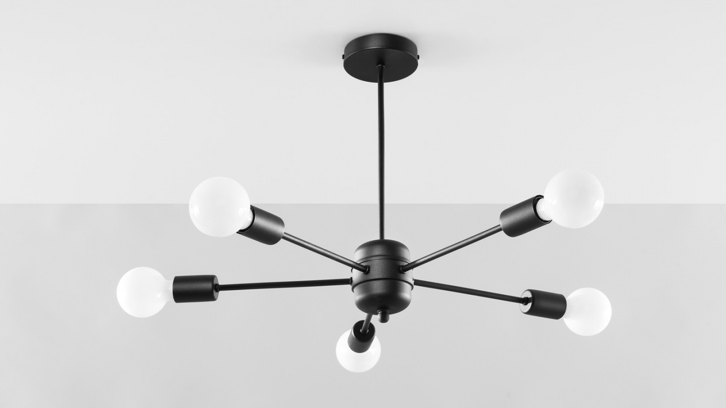 Suspension circulaire en métal noir 5 ampoules - Lango Suspension circulaire en métal noir 5 ampoules - Lango