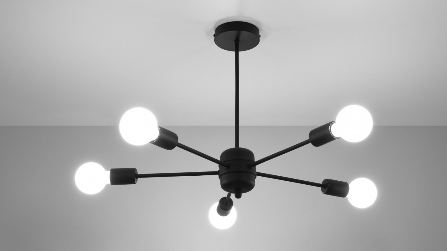 Suspension circulaire en métal noir 5 ampoules - Lango Suspension circulaire en métal noir 5 ampoules - Lango