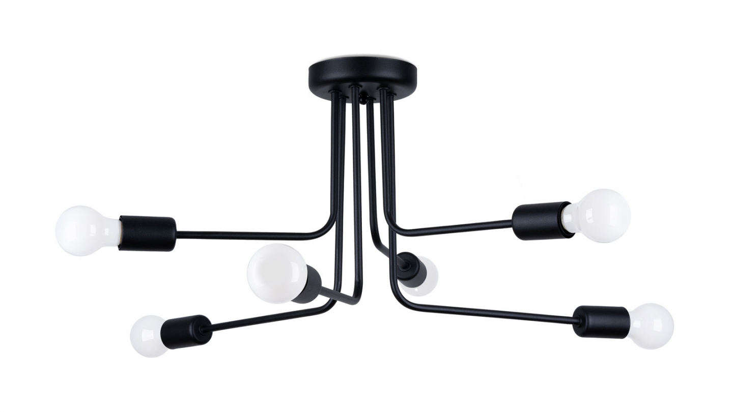 Suspension géométrique en métal noir 6 ampoules - Norah