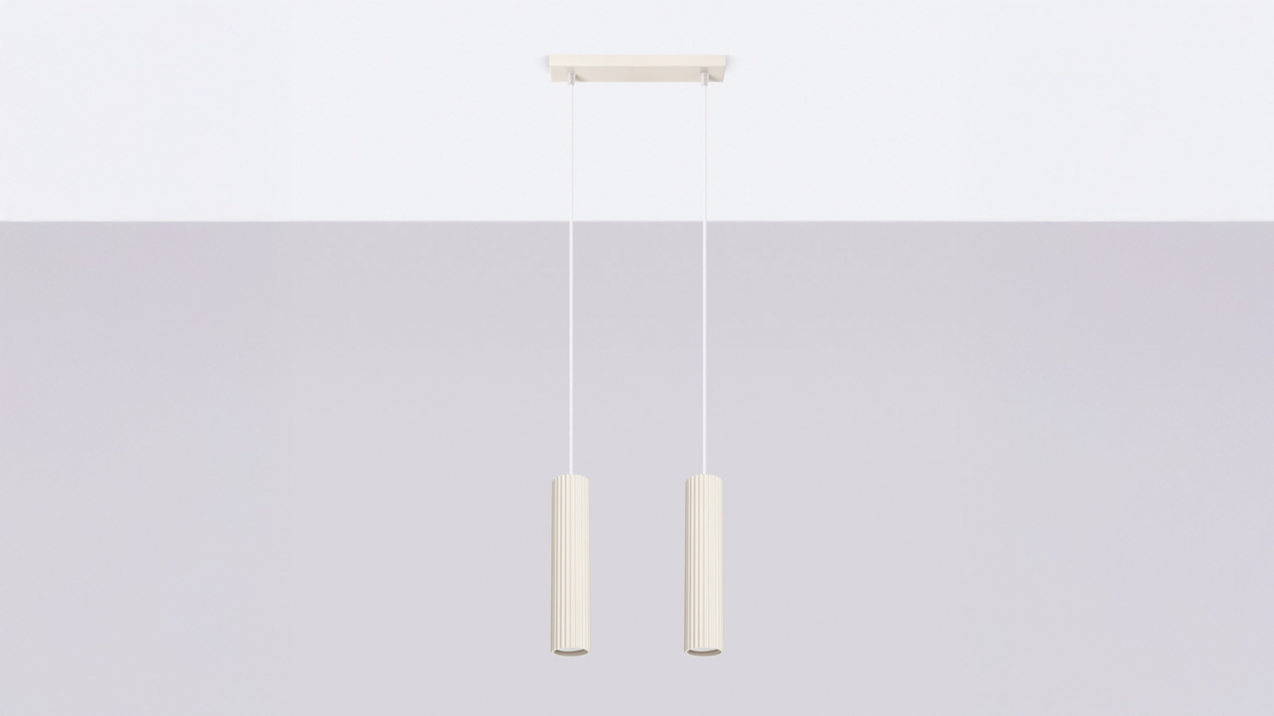 Suspension en aluminium cannelé 2 ampoules beige - Karbon