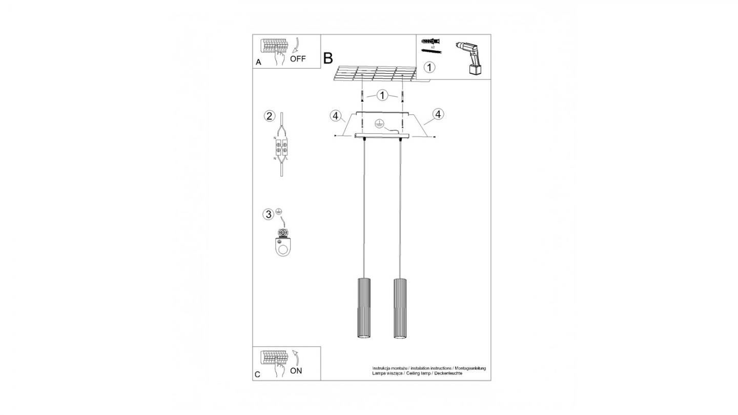 Suspension en aluminium cannelé 2 ampoules - Karbon