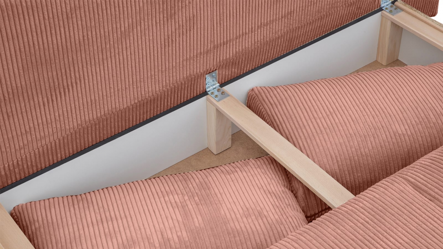 Canapé convertible 3 places avec coffre de rangement en velours côtelé rose pâle - Laria New