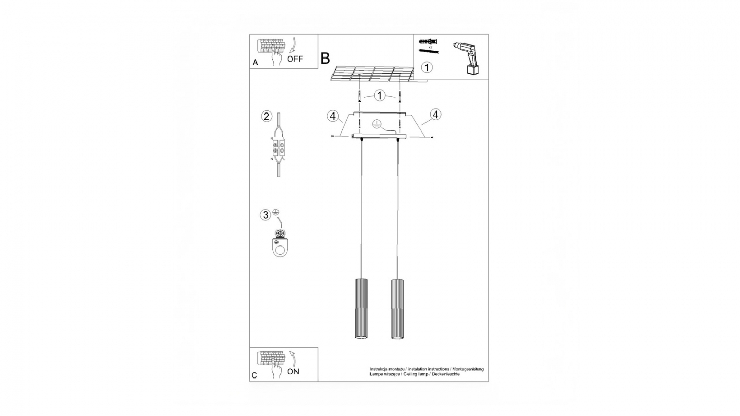 Suspension en aluminium cannelé 2 ampoules - Karbon