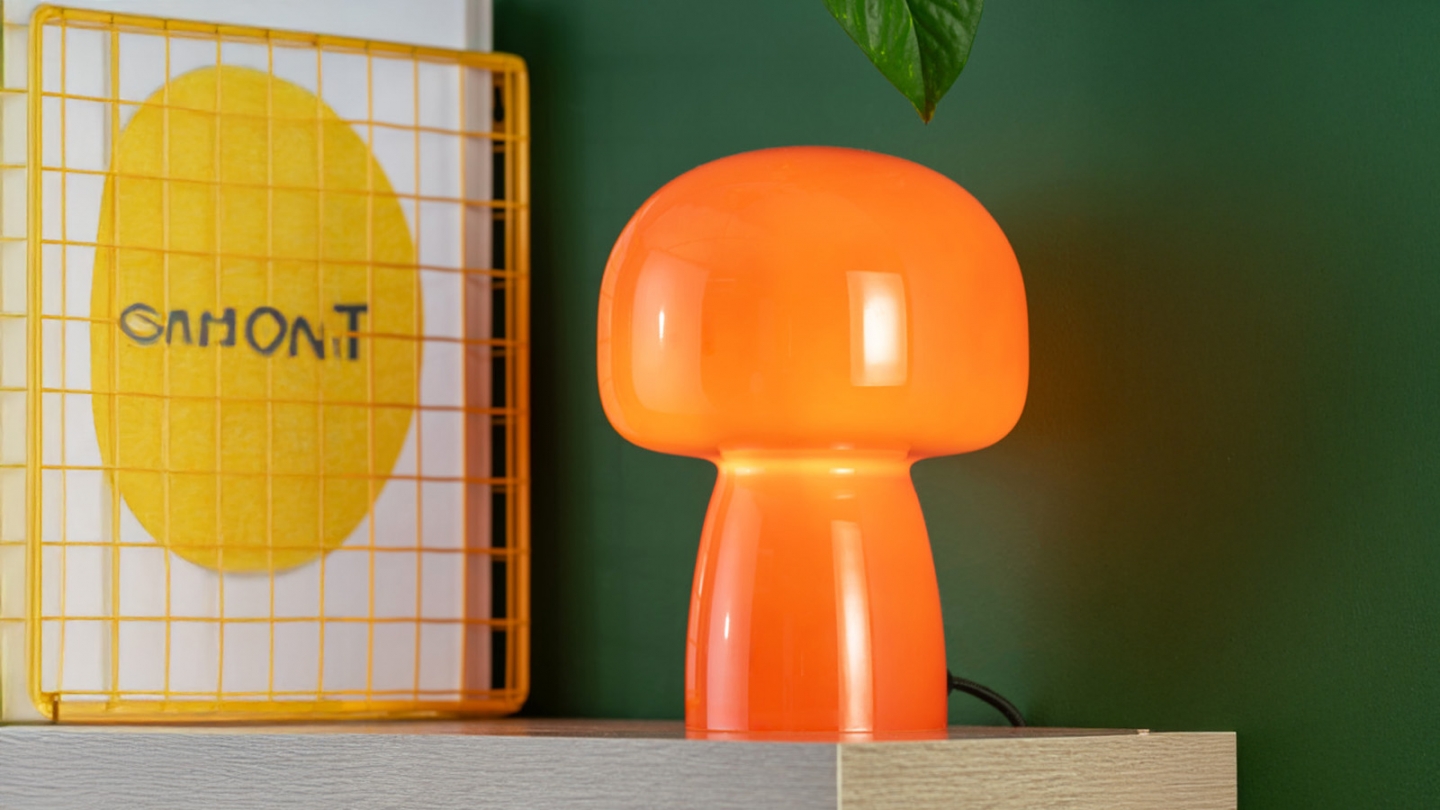 Lampe à poser champignon en verre orange vif - Fervor