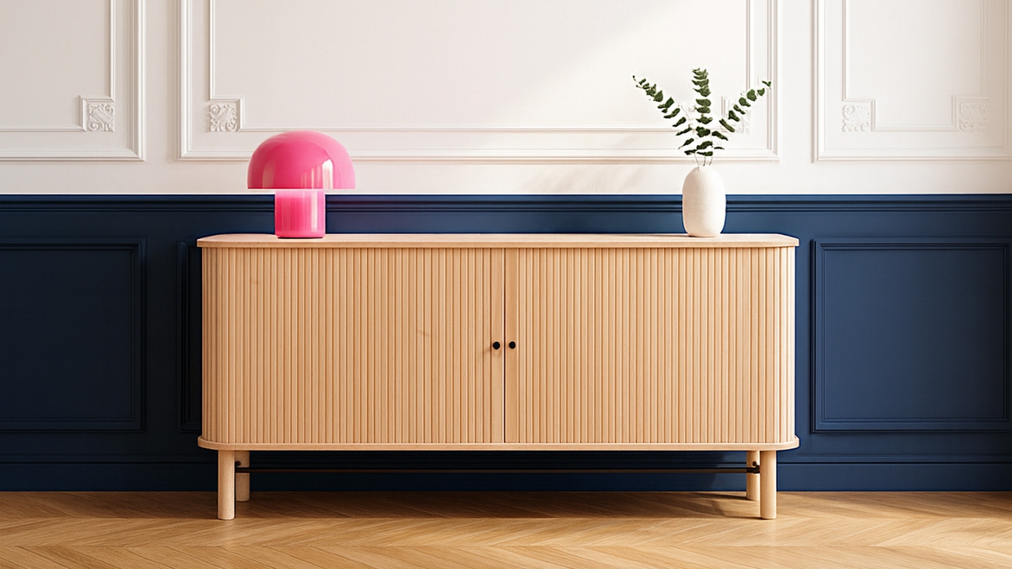 Buffet à portes coulissantes placage chêne 160 cm - Lino