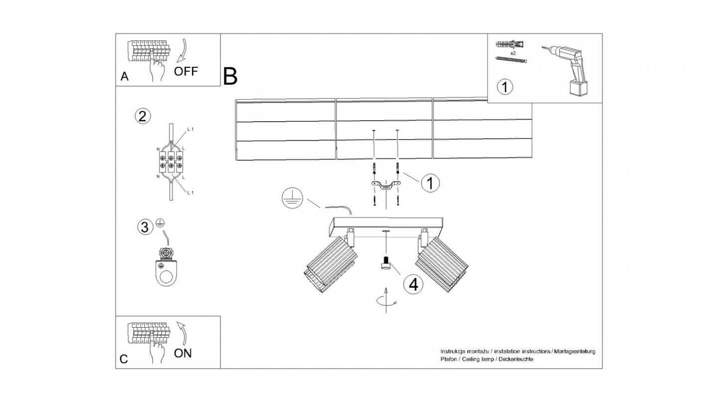 Plafonnier carré en aluminium cannelé 4 ampoules beige - Karbon Plafonnier carré en aluminium cannelé 4 ampoules beige - Karbon
