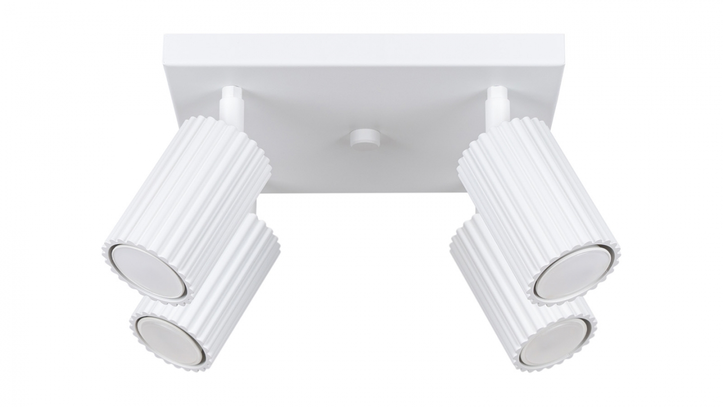 Plafonnier carré en aluminium cannelé 4 ampoules blanc - Karbon Plafonnier carré en aluminium cannelé 4 ampoules blanc - Karbon