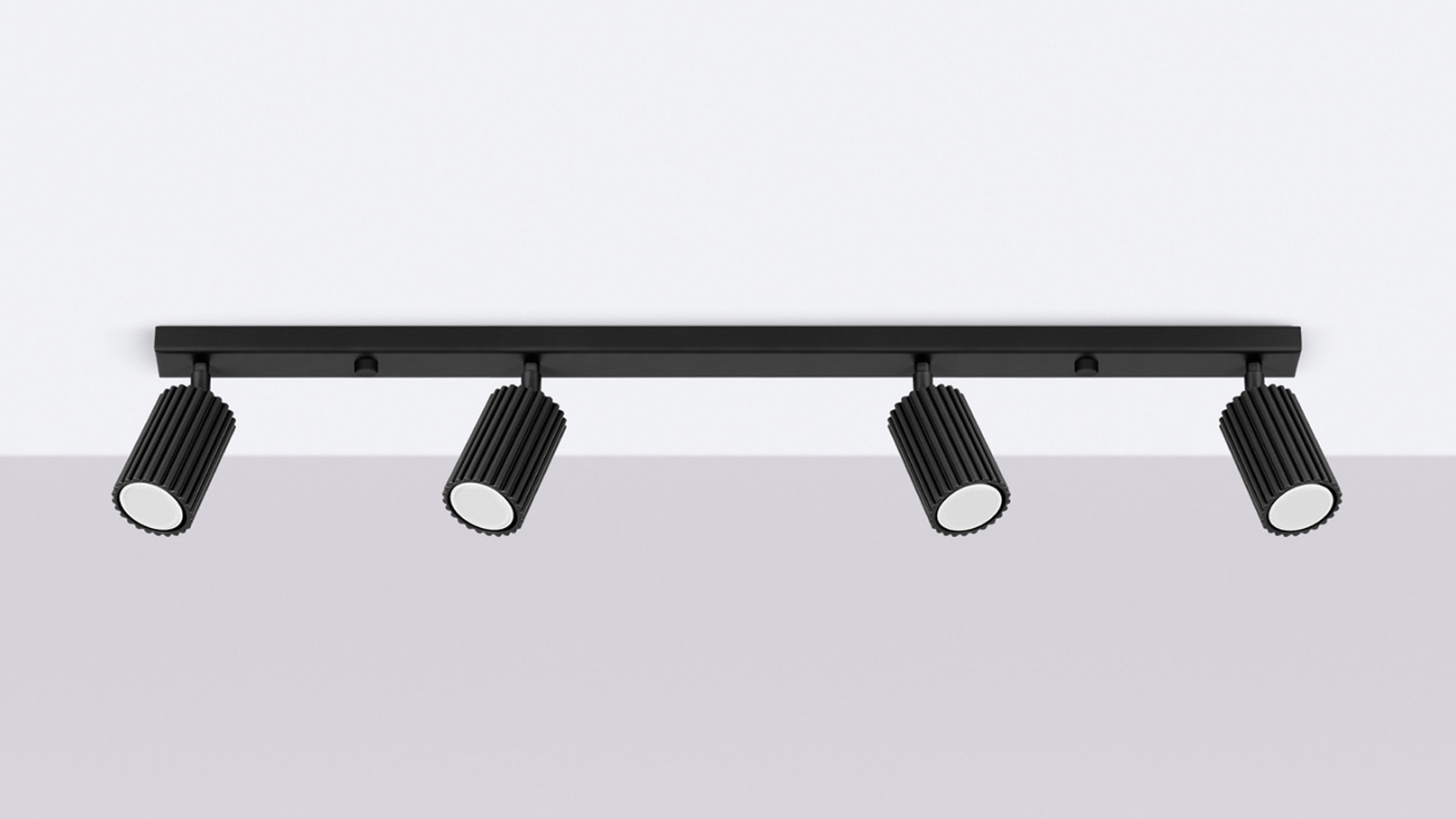 Plafonnier linéaire en aluminium cannelé 4 ampoules noir - Karbon Plafonnier linéaire en aluminium cannelé 4 ampoules noir - Karbon