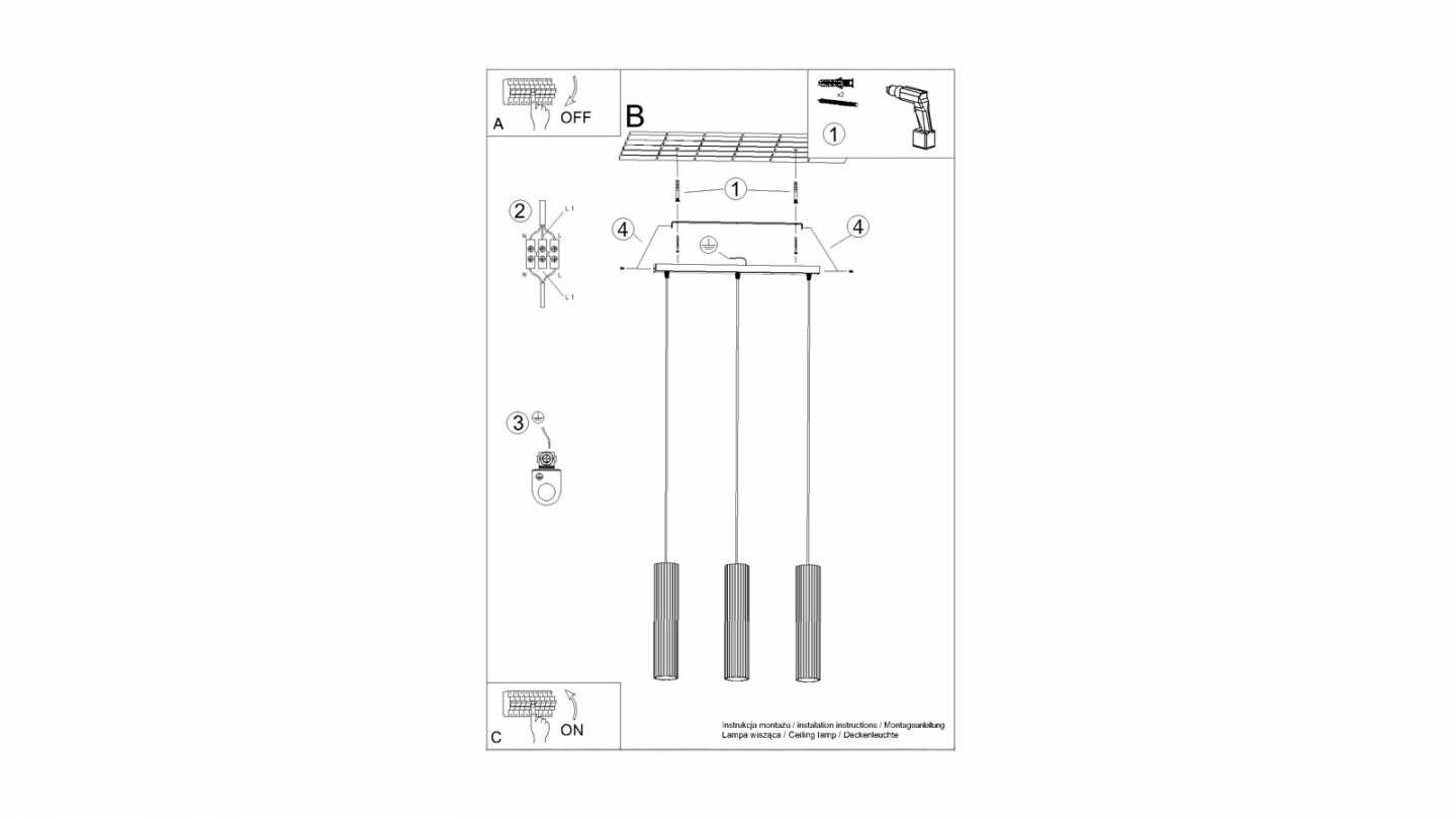 Suspension en aluminium cannelé 3 ampoules - Karbon Suspension en aluminium cannelé 3 ampoules - Karbon