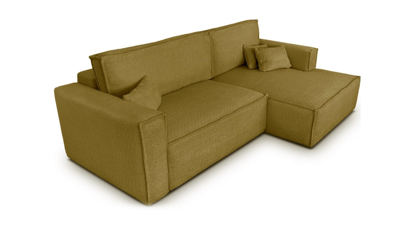 Canapé d'angle à droite convertible 3 places en tissu bouclé jaune moutarde - Asti