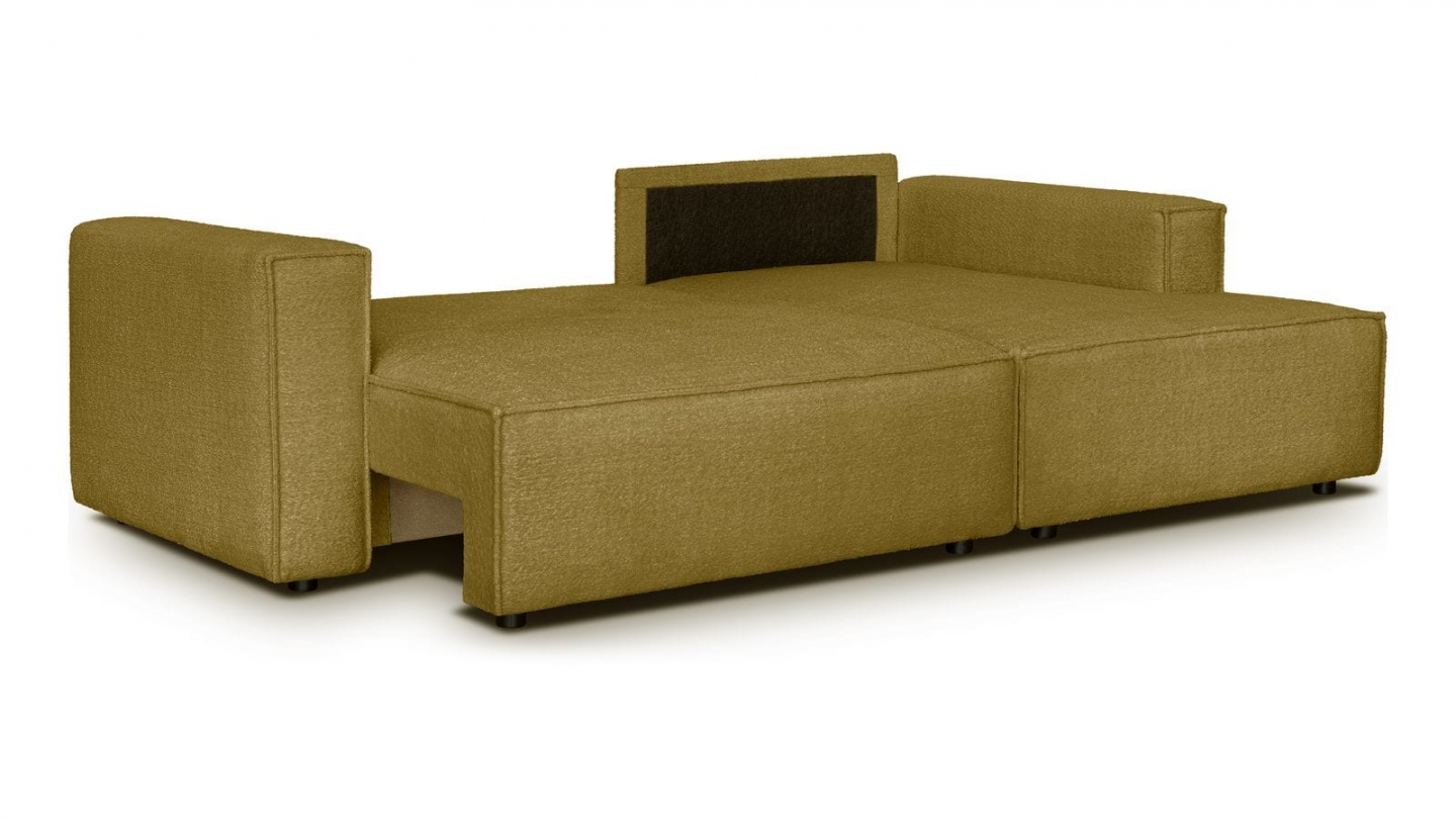 Canapé d'angle à droite convertible 3 places en tissu bouclé jaune moutarde - Asti