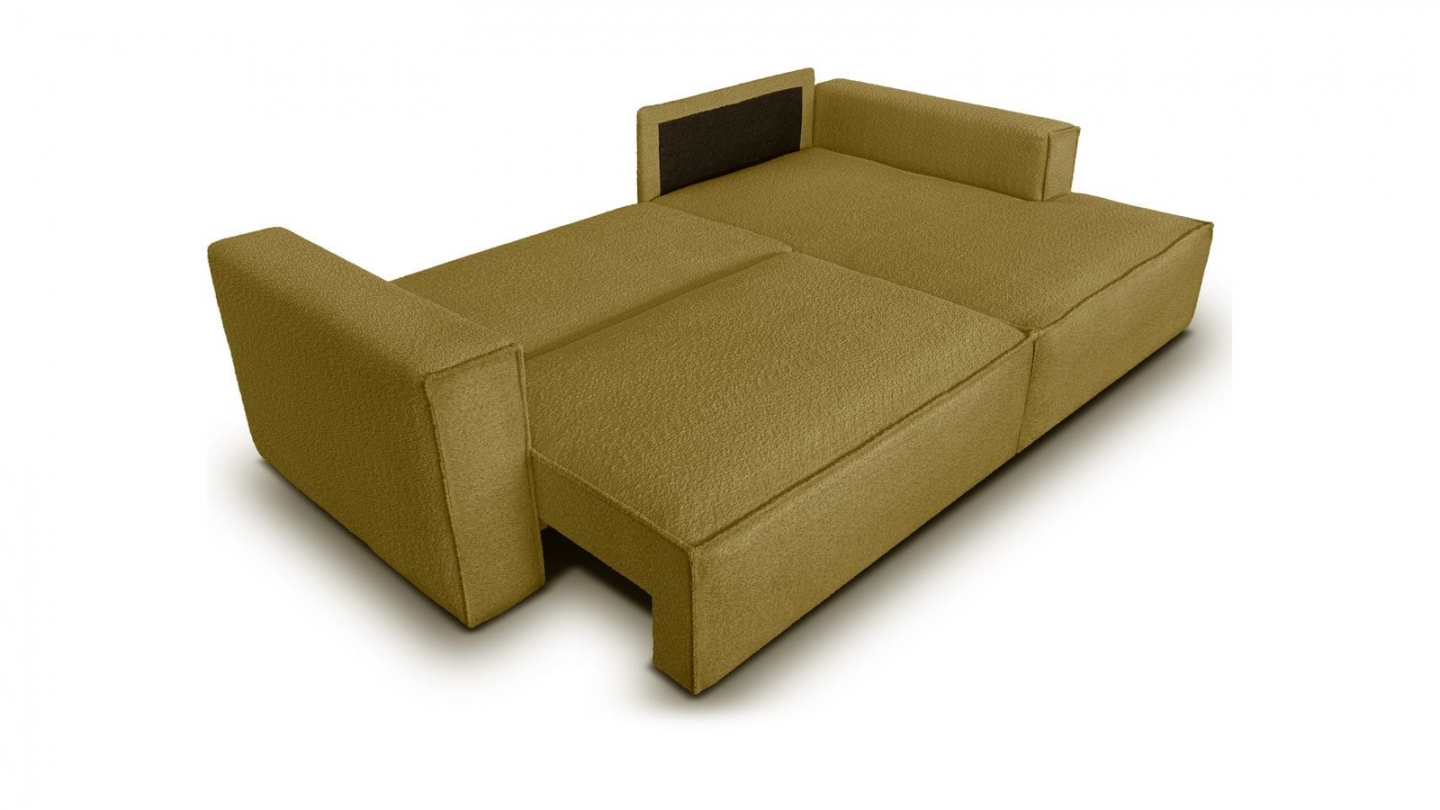 Canapé d'angle à droite convertible 3 places en tissu bouclé jaune moutarde - Asti