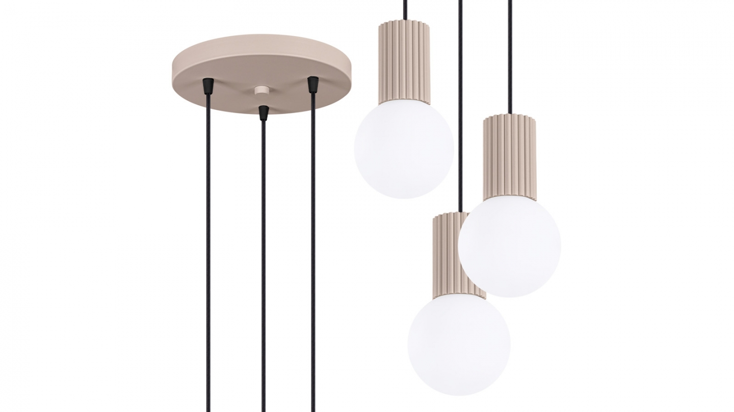 Suspension en aluminium cannelé 3 ampoules taupe - Halo Suspension en aluminium cannelé 3 ampoules taupe - Halo