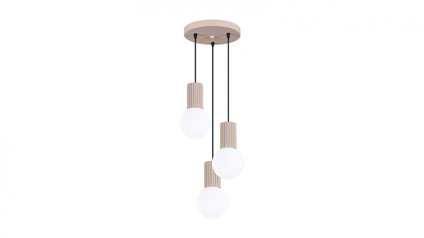 Suspension en aluminium cannelé 3 ampoules taupe - Halo Suspension en aluminium cannelé 3 ampoules taupe - Halo