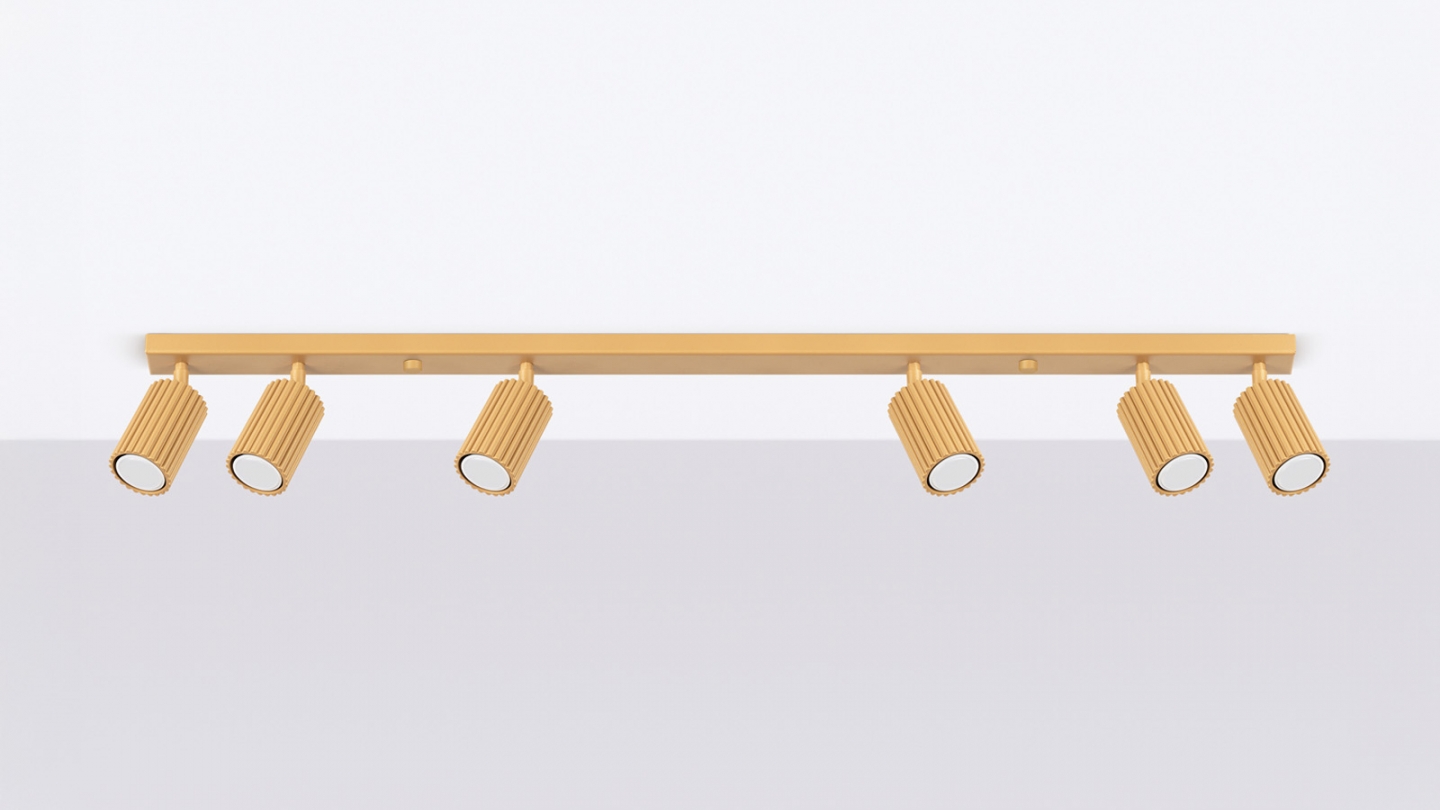 Plafonnier linéaire en aluminium cannelé 6 ampoules or - Karbon Plafonnier linéaire en aluminium cannelé 6 ampoules or - Karbon