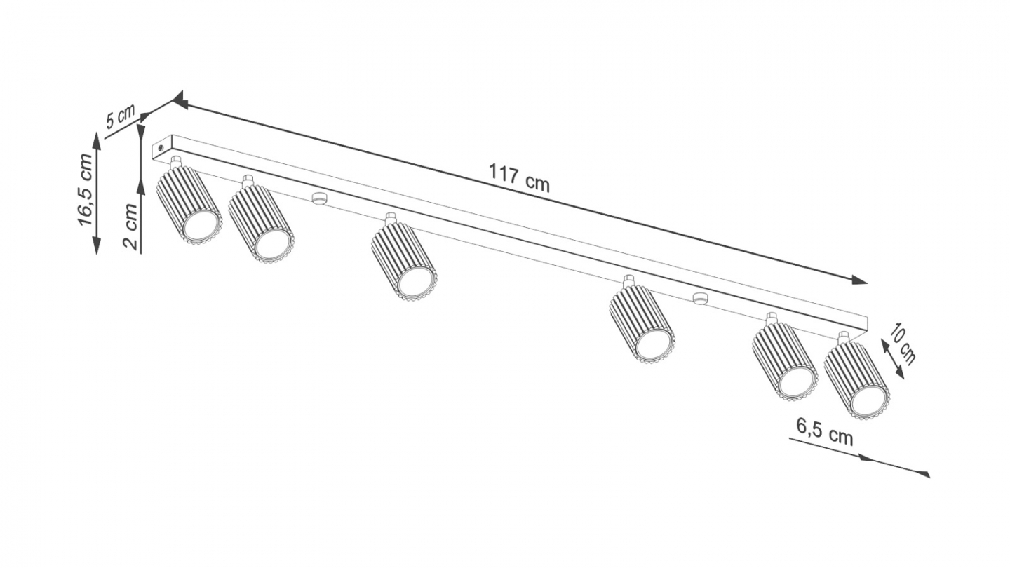 Plafonnier linéaire en aluminium cannelé 6 ampoules or - Karbon Plafonnier linéaire en aluminium cannelé 6 ampoules or - Karbon