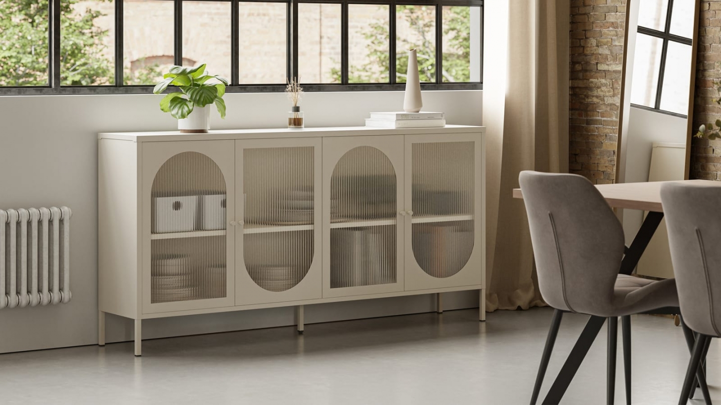 Buffet 4 portes en métal beige 160 cm - Ysia