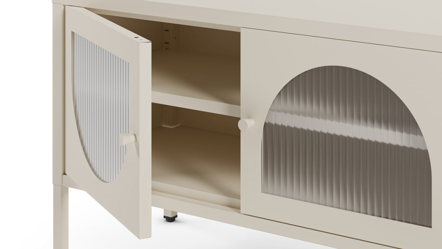 Meuble TV 2 portes 2 niches en métal beige 160 cm - Ysia