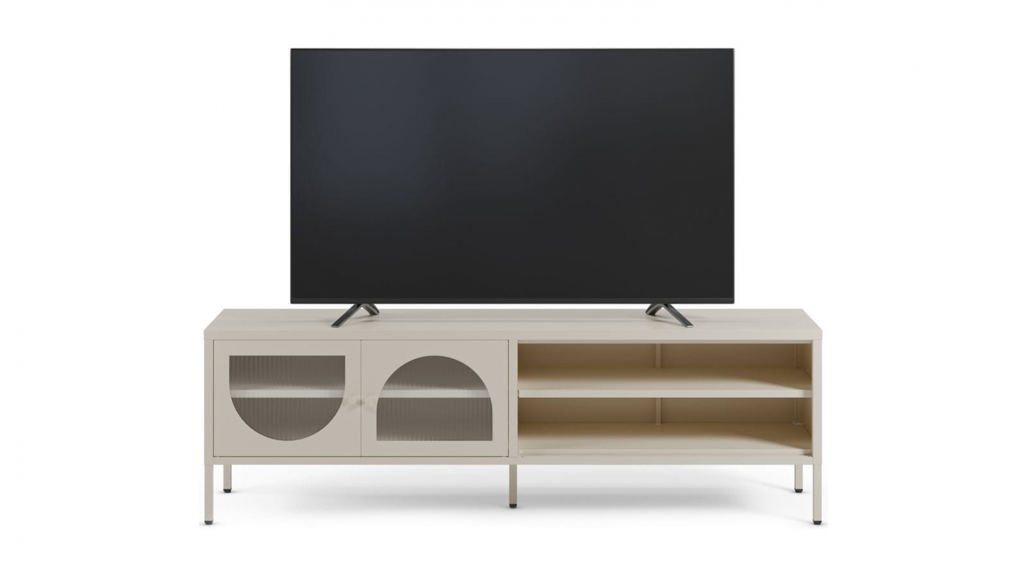 Meuble TV 2 portes 2 niches en métal beige 160 cm - Ysia